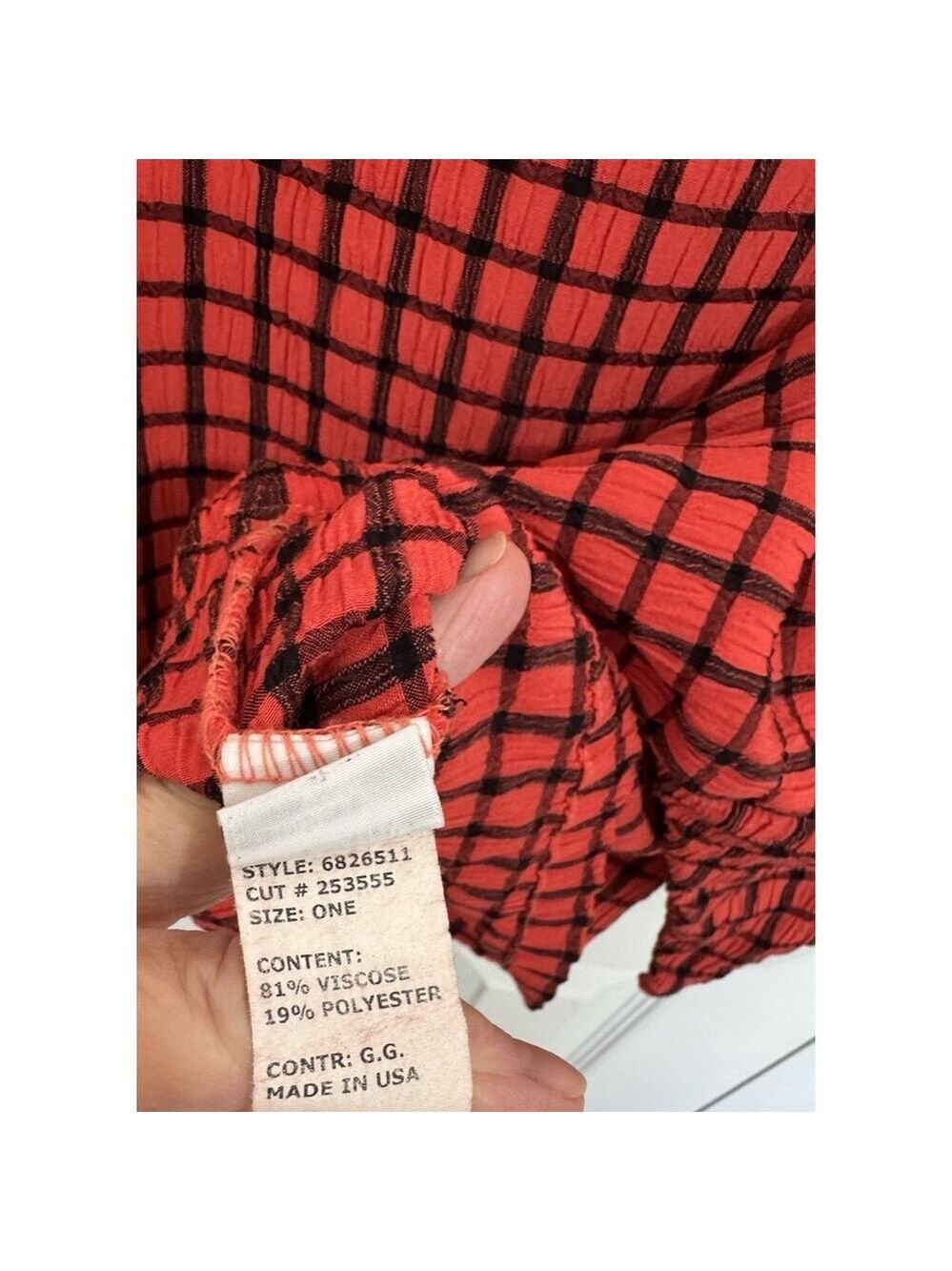 Cut Loose Red Black Check Print Top Lagenlook Cropped Boxy Viscose Blend OS USA - Picture 7 of 8